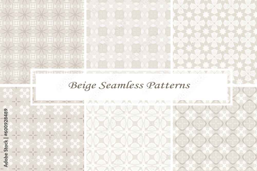 Set of seamless geometric beige patterns. Endless print for wallpapers, textile, background. 