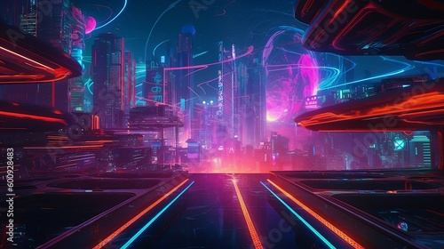 Step into the world of interstellar travel with this captivating desktop background that features a bustling spaceport illuminated by vivid neon lights. The futuristic architecture.