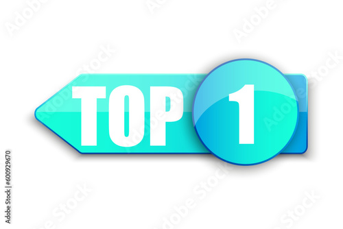 Top 1 small logo. Blue winner sticker one. Tape best rating. vector illustration.