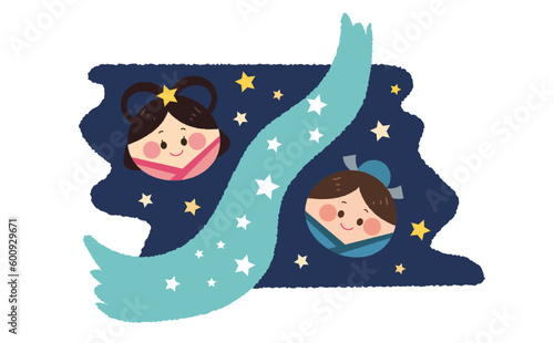 天の川と織姫と彦星のイラスト