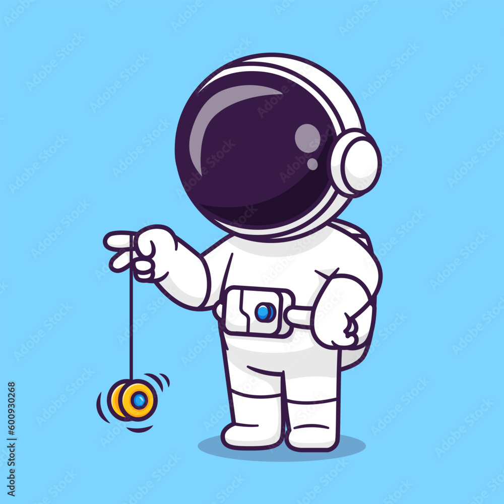 Cute Astronaut Playing Yoyo Cartoon Vector Icon Illustration. Science Sport Icon Concept Isolated Premium Vector. Flat Cartoon Style