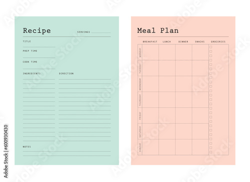 Recipe Card and meal planner. 