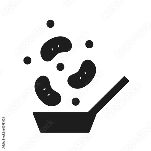 ソーセージを調理するフライパンのアイコン/黒