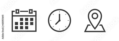 Date time location icon set. Even elements vector design