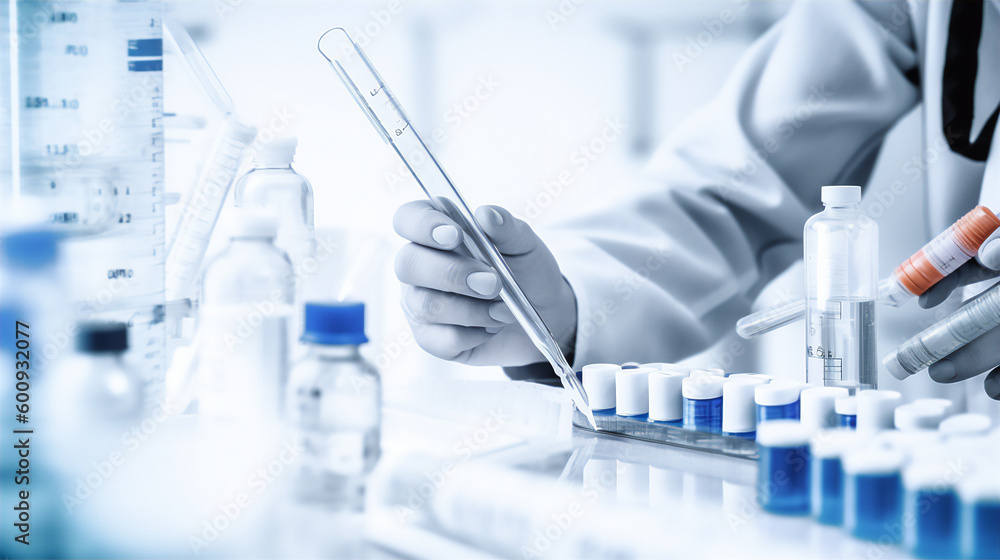 Fototapeta premium research, science, medicine in laboratory with pipette, test tube. generative ai,