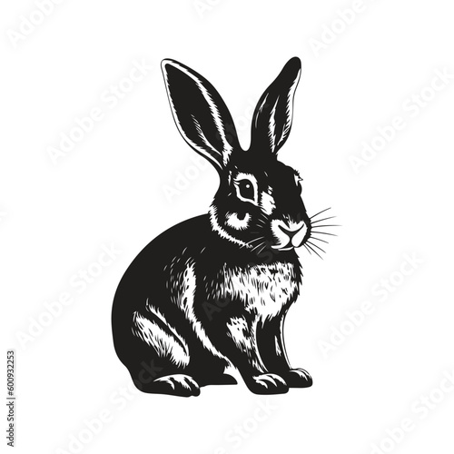 bunny, vintage logo line art concept black and white color, hand drawn illustration