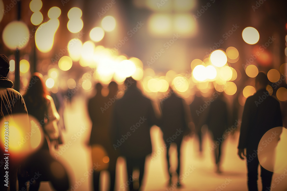 Bustling city, defocused background, soft bokeh, blurred lights, Generative AI Bustling city, defocused background, soft bokeh, blurred lights, Generative AI