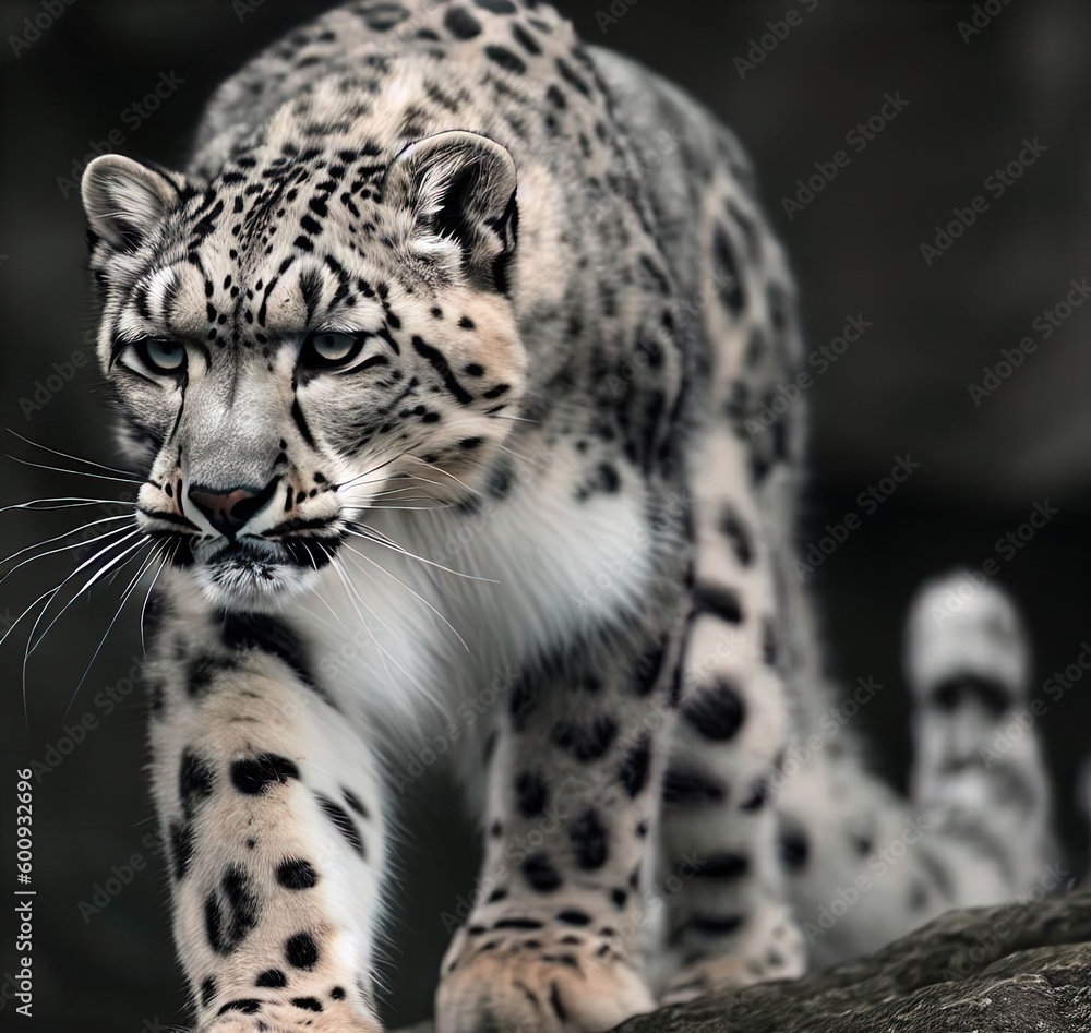 Fototapeta premium Leopard snow wildlife concept nature illustration. Generative AI