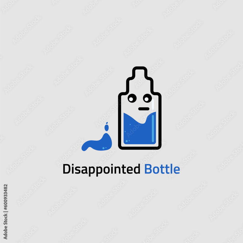 Logo of a bottle filled with water that is disappointed because the water is spilled. Suitable for bottled water business. Logo of a bottle filled with water that is disappointed because the water is spilled. Suitable for bottled water business.