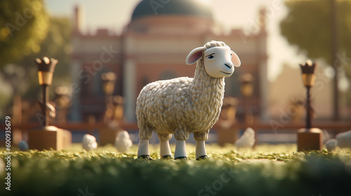 sheep, mosque, eid mubarak, Eid al Adha banner with Generative AI