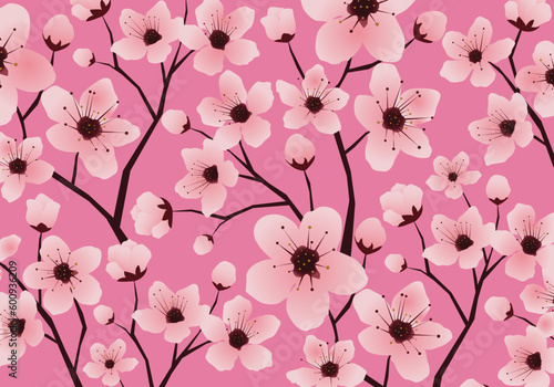 Cherry blossom Japanese Sakura Flower Seamless Pattern
