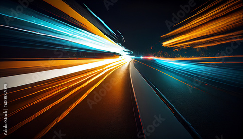 Abstract long exposure dynamic speed light in rural city road Ai generated image