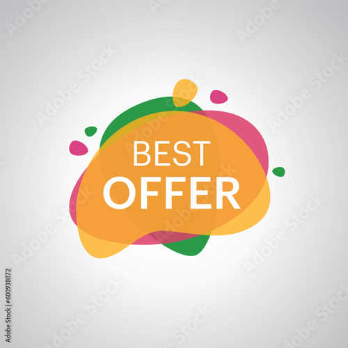 Best offer tag. Bright splash shiny stickers, pink emblems, tags and labels. For badges of fresh market, farmers market, eco shop, vector