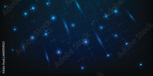 Vector illustration of digital futuristic space in perspective visualization with digital hi tech element grid line and circuit network for game and digital advertising artwork. © Digital technology 