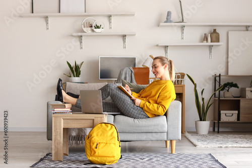 Female student studying onl...