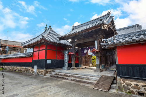Nakatsu  Japan - Nov 26 2022  Goganji Temple  Red Wall Temple  established by daimyo Kuroda Yoshitaka and founded by the priest Kuyo  situated a little south of the center of the Tera-machi district