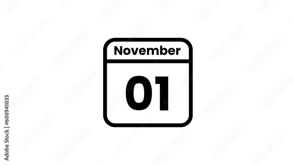 01 November calendar icon animation. Luma matte with transparent background 4K resolution 01 November calendar icon animation. Luma matte with transparent background 4K resolution