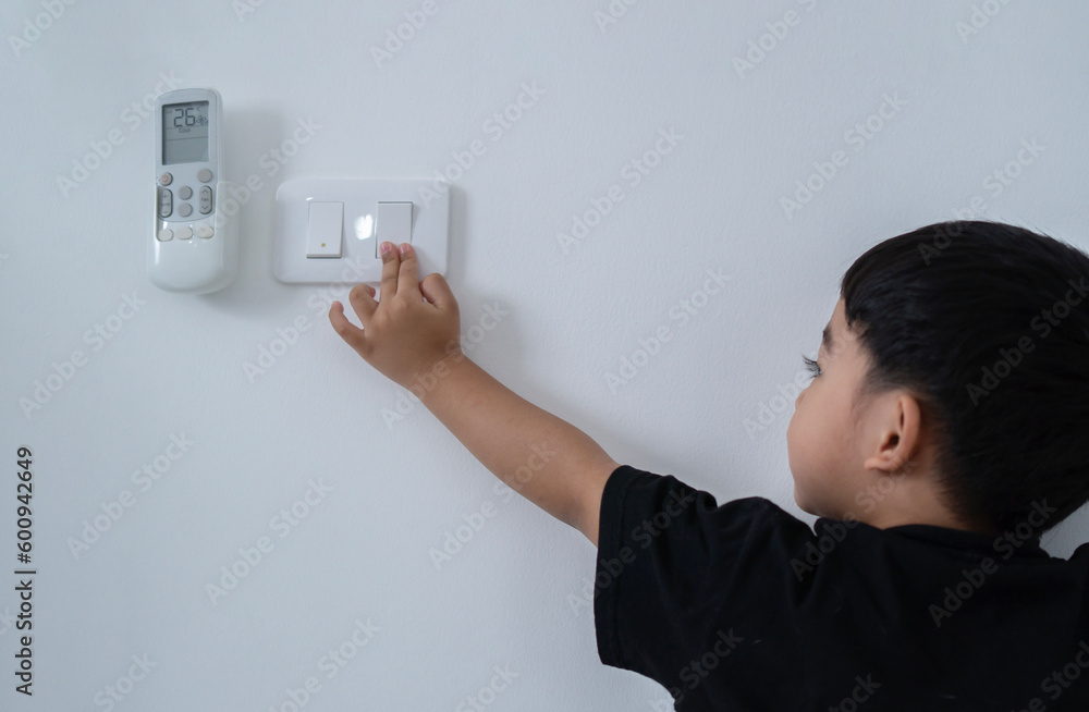 Back view at little careless child boy exploring house playing turning ...