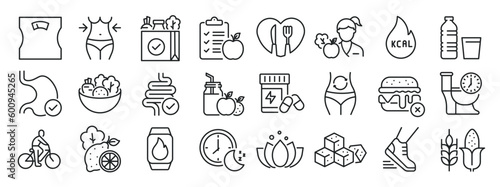 Foto Diet and healthy life thin line icons