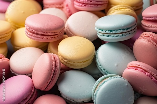 Texture of macarons. Close up colorful macarons dessert. Sweet background