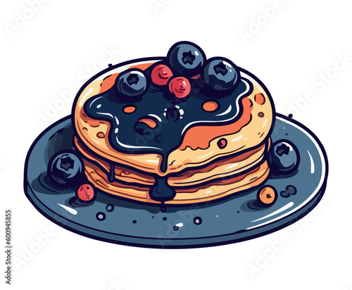 Sweet blueberry pancakes with fresh fruit syrup