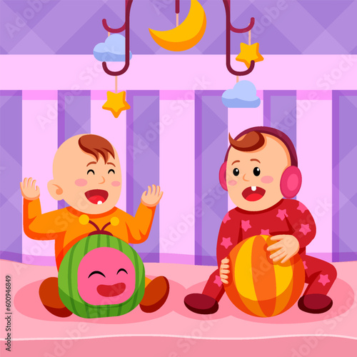 Cute little baby playing in crib