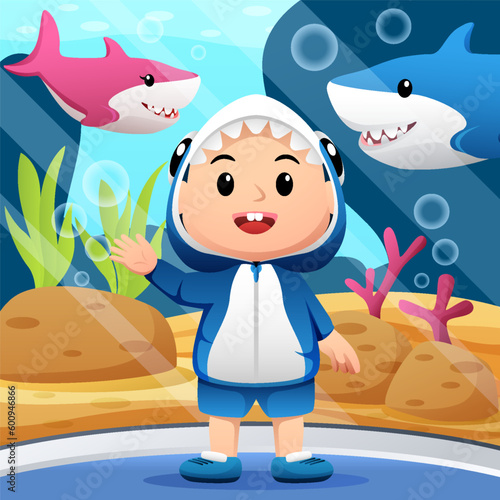 Baby Boy Wearing Shark Costume Concept