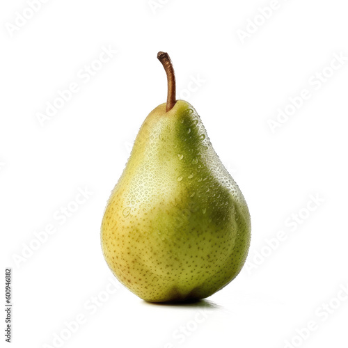 Ideal fresh green pear, isolated on a white background, generative AI