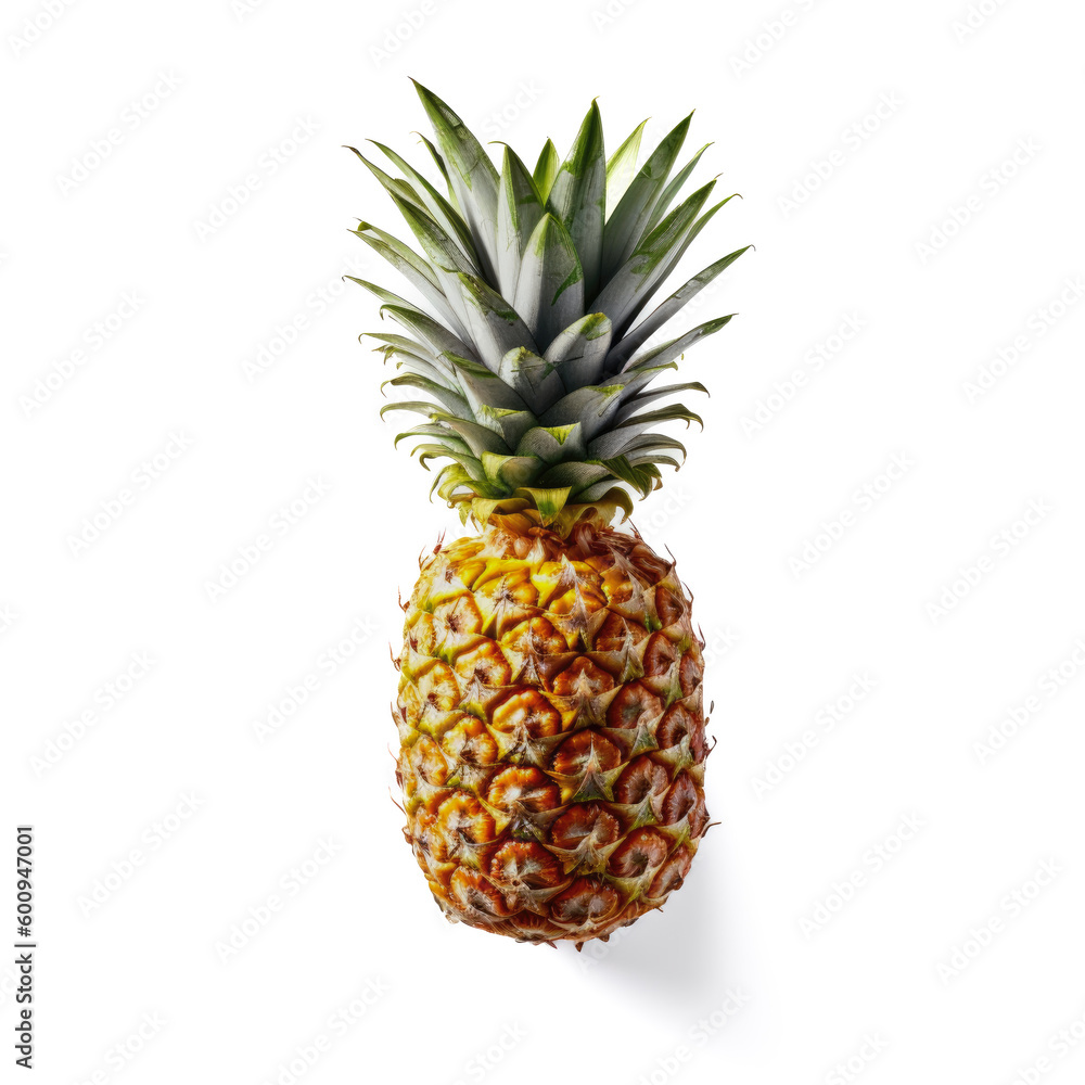 Fototapeta premium Ideal fresh pineapple, isolated on a white background, generative AI