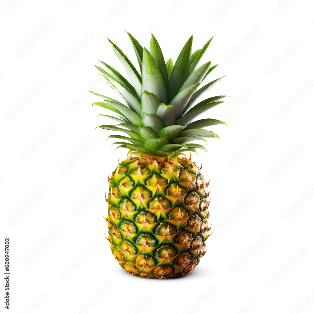 Fototapeta premium Ideal fresh pineapple, isolated on a white background, generative AI