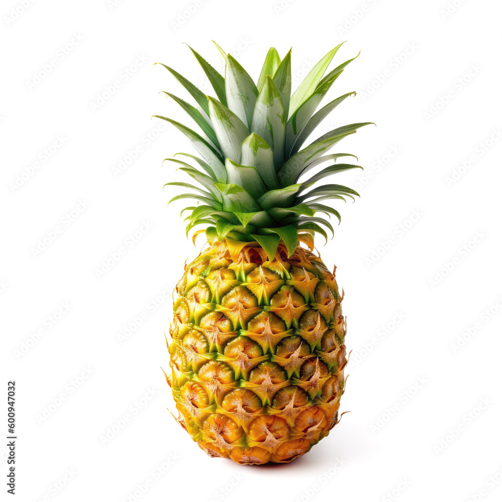 Fototapeta premium Ideal fresh pineapple, isolated on a white background, generative AI