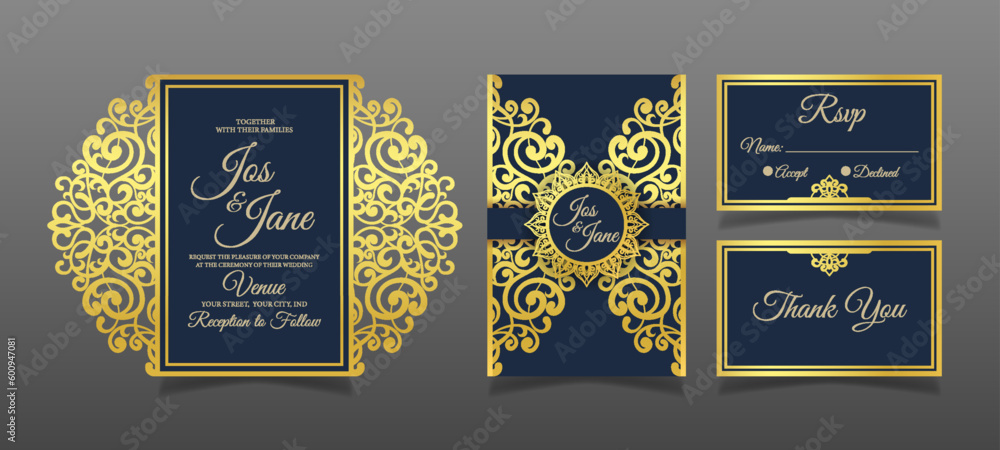 Naklejka premium Laser Cut Wedding Invitation Template