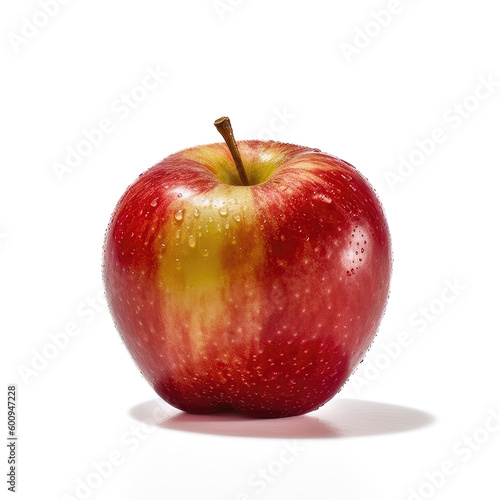 A vivid red apple with yellow spot isolated on a white background, created by Generative AI 