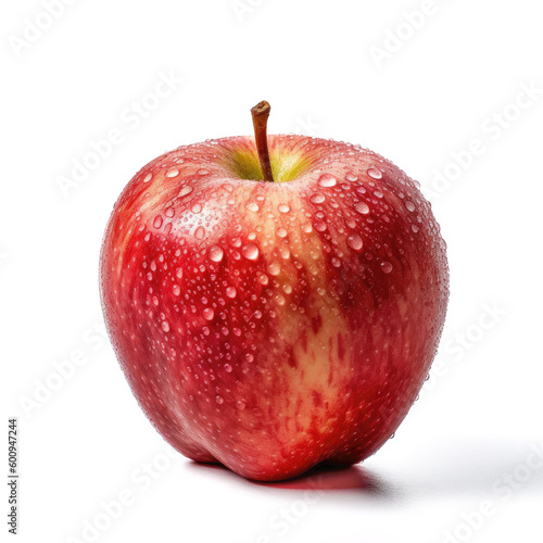 A vivid red Apple isolated on a white background, created by Generative AI 