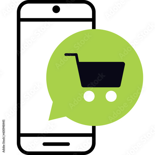 smartphone shopping trolly flat icon vector illustration