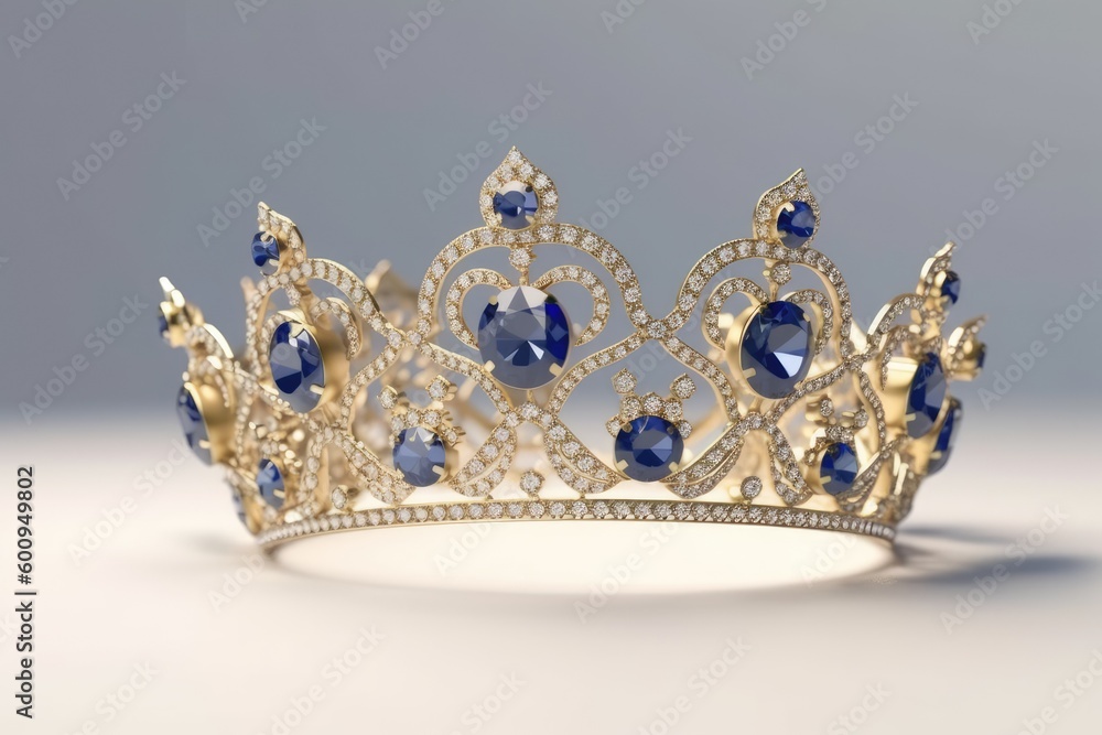 royal golden crown adorned with blue and white gemstones Generative AI royal golden crown adorned with blue and white gemstones Generative AI