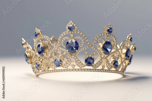 royal golden crown adorned with blue and white gemstones Generative AI