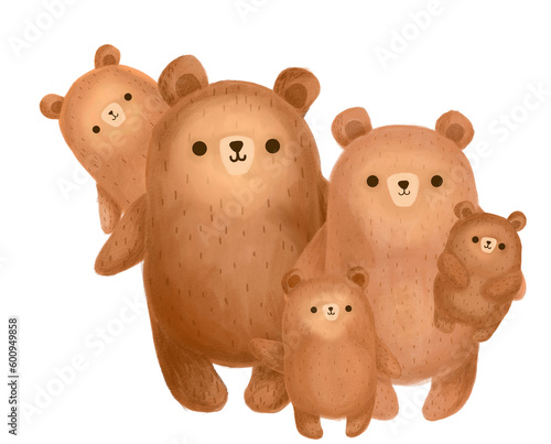 Amor familiar con mam√° oso, pap√° oso, hermanos osos y beb√© oso ilustraci√≥n digital sin fondo photo