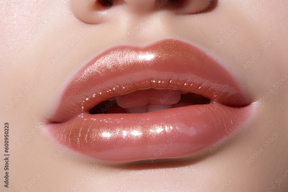 Obraz premium Close up lips of woman. Generative AI.
