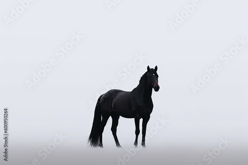 The minimalist photography of a black horse. Generative AI. © hugo