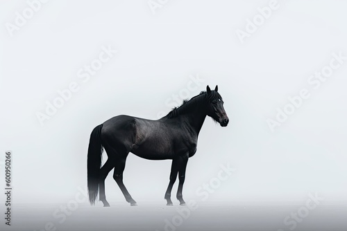 The minimalist photography of a black horse. Generative AI.