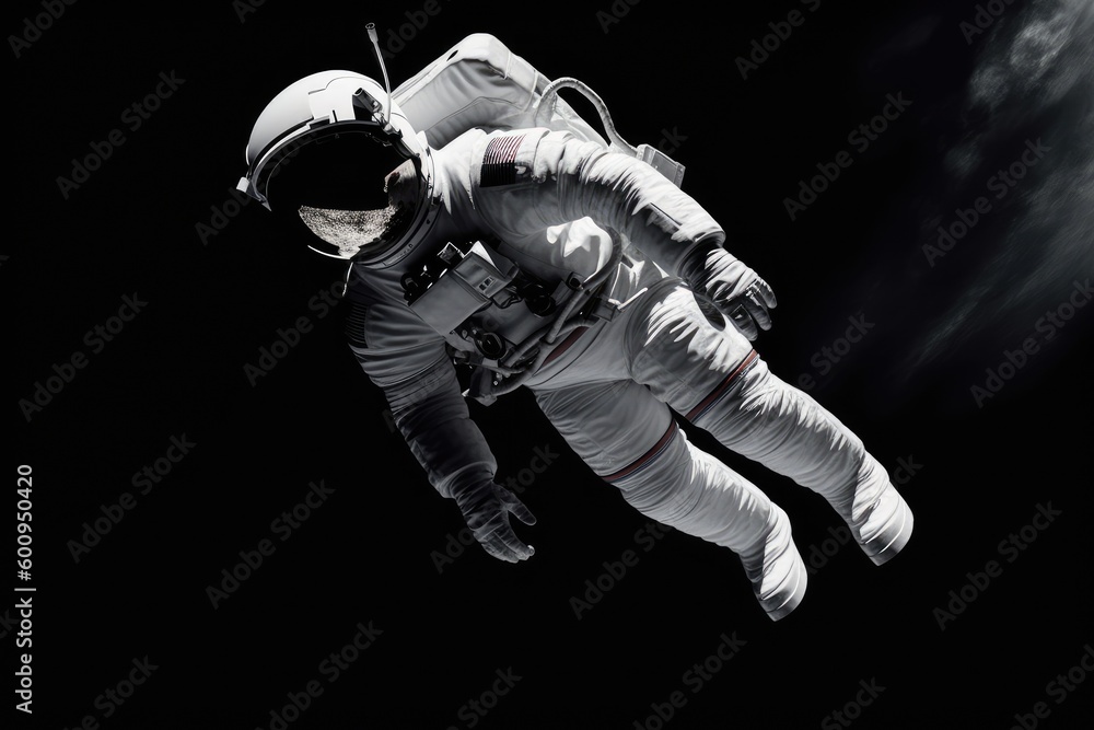 Lonely astronaut flying at the black. Generative AI. Lonely astronaut flying at the black. Generative AI.
