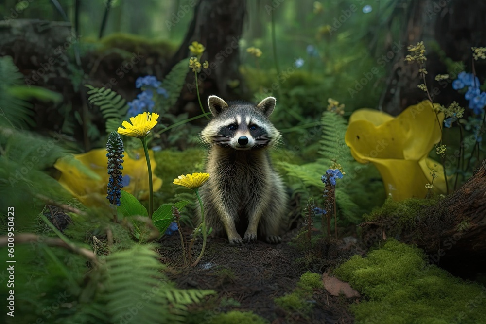 Fototapeta premium Raccoon in the forest. Generative AI.