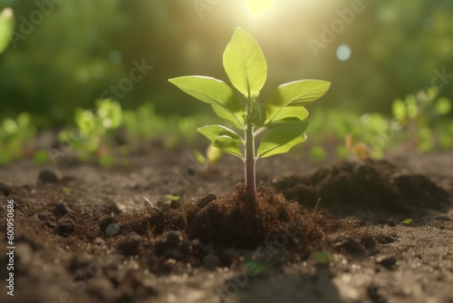 young plant in the ground, Generative AI 