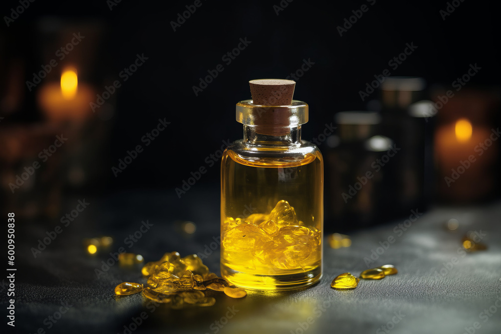 Essential oil extract flowers into a little bottle. Created with generative AI tools Essential oil extract flowers into a little bottle. Created with generative AI tools