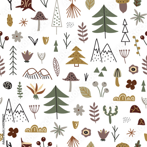 Seamless pattern from scandinavian forest. Vector illustration for your design.