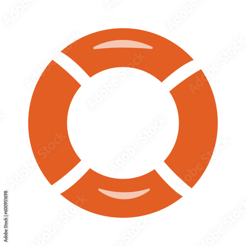 Orange lifebuoy with white stripes, close-up, isolated, on a transparent and white background. Icon, element for design decoration. Vector illustration, image, graphic design. Cartoon style.