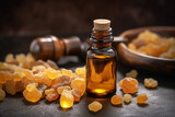 Essential oil extract Frankincense into a little bottle. Created with generative AI tools