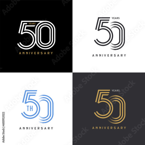 50 years anniversary vector number icon, birthday logo label, black, white and colors with stripe number
