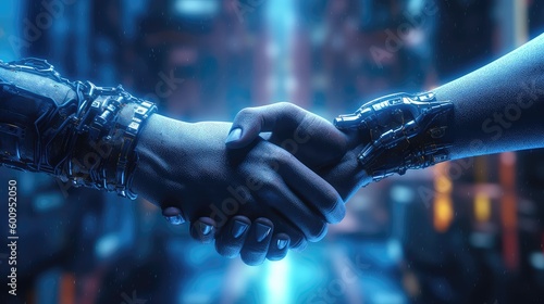 human replace robotic hand  Robotic Hands greet each other  human hands replaced with robotic hand    robots are handshaking  hand are transplant with robotic hand
